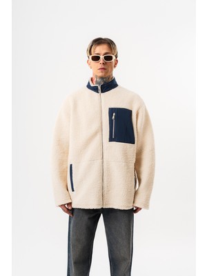 Respire Erkek Zip Oversize Teddy Ceket Ekru