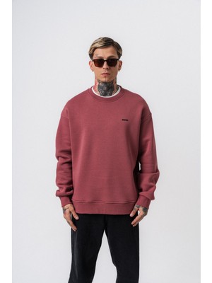 Erkek Respire Yazı Detaylı Basic Oversize Sweatshirt Gül
