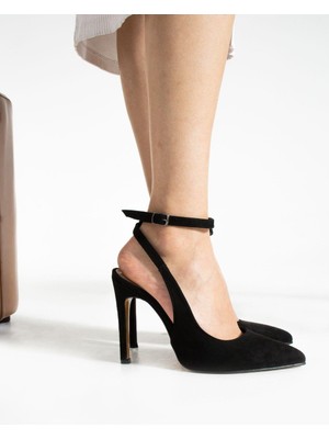 La Limar Golden Heel 10.5 cm Siyah Süet Bilekten Bağlamalı Stiletto Topuklu Ayakkabı 2191