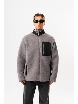 Respire Erkek Zip Oversize Teddy Ceket Gri