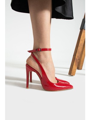 La Limar Golden Heel 10.5 cm Kırmızı Bilekten Bağlamalı Stletto Topuklu Ayakkabı 2191