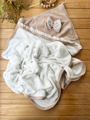 Zıpır Pamuklu 75X75 Fiyonklu Bebek Havlusu / Kundak - Kahve