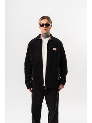 Respire Erkek Zip Oversize Polar Ceket Siyah