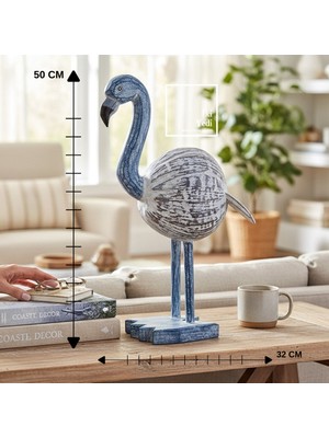 İki Yedi Konsept Flamingo Dekoru 50 cm Ahşap Mavi Dekoratif Obje Otantik Ev Hediyesi Dekorasyon Ürünleri Ofis Hediye
