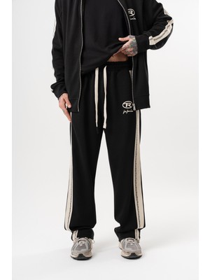 Respire Erkek Ffb Şerit Detaylı Kışlık Doubleface Baggy Eşofman Altı Siyah