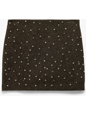 Koton x Melis Ağazat -  A Kesim Taş Detaylı Mini Etek