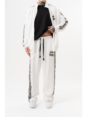Respire Erkek Splash Şerit Detaylı Doubleface Baggy Eşofman Altı Ekru