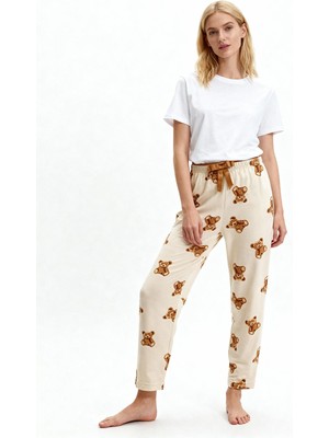 Rays Bej Ayıcık Desenli Kadın Pijama Altı 4526