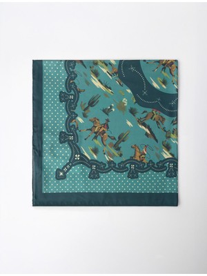 Jimmy Key Yeşil Asimetrik Desenli At Figürlü Eşarp