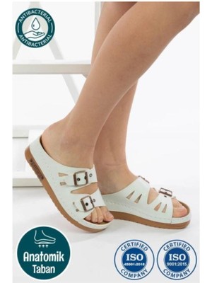Roy Jones Kadın Ortopedik Anatomik Tabanlı Konfor Modeli Çift Bantlı Tokalı Rahat Dışarı & Ev Içi Terliği