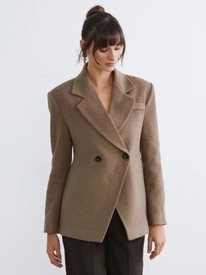 LC Waikiki Soulife Bej Kruvaze Yaka Kadın Kaşe Blazer Ceket