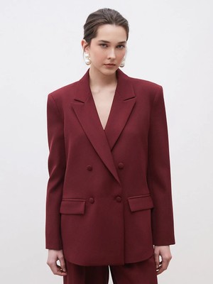 LC Waikiki Soulife Bordo Krep Kadın Blazer Ceket