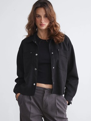 LC Waikiki Lcw Eco Siyah Kadın Süet Görünümlü Gömlek Ceket