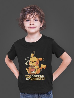 Bumeta Pokemon Pikachu Pikaçu No Coffee No Workee Çocuk Tişört T-Shirt
