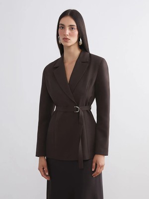LC Waikiki Lcw Vision Kahverengi Beli Kemerli Kadın Blazer Ceket