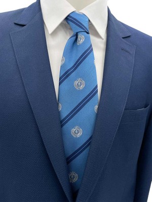 - Brianze 8 cm Mavi Lacivert Çizgili Arma Desenli Kravat