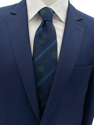 - Brianze 8 cm Lacivert Yeşil Çizgili Arma Desenli Kravat