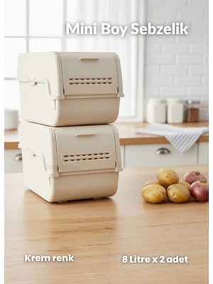 Jet's Home 2\'li Mini Boy Patates Soğan Sepeti Bpa Free Sebzelik Organizer Kutu Motek Krem 8 L