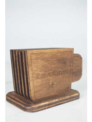 Bel&Co Home Kahve Isimli 6’lı Fincan Formu Ahşap Bardak Altlığı Seti – Standlı