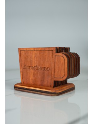 Bel&Co Home Kahve Isimli 6’lı Fincan Formu Ahşap Bardak Altlığı Seti – Standlı