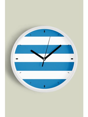 Yatay Çizgili Tasarım Modern Duvar Saati - 30CM - Önü Camlı Beyaz Kasa - Sessiz Mekanizma