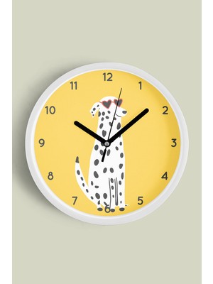 Sevimli Köpek Tasarım Çocuk Odası Duvar Saati - 30CM - Önü Camlı Beyaz Kasa - Sessiz Mekanizma