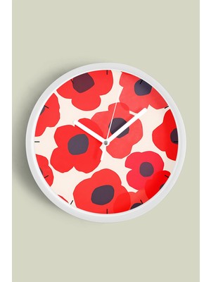 Soyut Renkli Çiçek Temalı Modern Duvar Saati - 30CM - Önü Camlı Beyaz Kasa - Sessiz Mekanizma