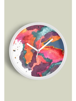 Soyut Tasarım Modern Duvar Saati - 30CM - Önü Camlı Beyaz Kasa - Sessiz Mekanizma