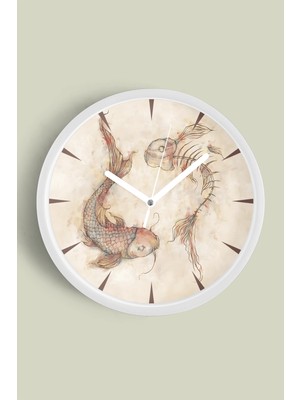 Soyut Modern Balık Tasarım Duvar Saati - 30CM - Önü Camlı Beyaz Kasa - Sessiz Mekanizma