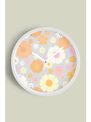Soyut Çiçek Temalı Modern Duvar Saati - 30CM - Önü Camlı Beyaz Kasa - Sessiz Mekanizma