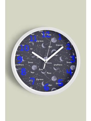 Takım Yıldızları Temalı Çocuk Odası Modern Duvar Saati - 30CM - Önü Camlı Beyaz Kasa
