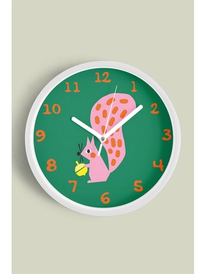 Sevimli Sincap Çocuk Odası Duvar Saati - 30CM - Önü Camlı Beyaz Kasa - Sessiz Mekanizma