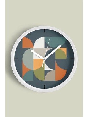 Soyut - Geometrik Temalı Modern Duvar Saati - 30CM - Önü Camlı Beyaz Kasa - Sessiz Mekanizma