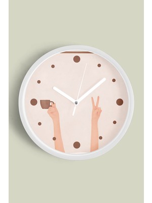 Soyut Günaydın Kahvesi Modern Tasarım Duvar Saati - 30CM - Önü Camlı Beyaz Kasa - Sessiz Mekanizma