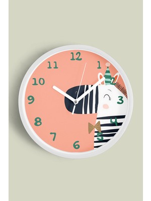 Süslü Zebra Çocuk Odası Duvar Saati - 30CM - Önü Camlı Beyaz Kasa - Sessiz Mekanizma