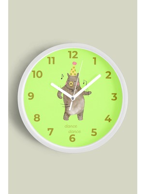 Dans Eden Ayı Çocuk Odası Duvar Saati - 30CM - Önü Camlı Beyaz Kasa - Sessiz Mekanizma
