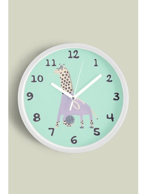 Basket Oynayan Zürafa Çocuk Odası Duvar Saati - 30CM - Önü Camlı Beyaz Kasa - Sessiz Mekanizma