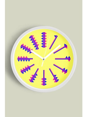 Soyut - Geometrik Temalı Modern Duvar Saati - 30CM - Önü Camlı Beyaz Kasa - Sessiz Mekanizma