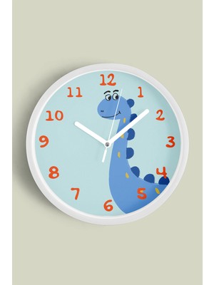 Sevimli Dinozor Çizimli Çocuk Odası Duvar Saati - 30CM - Önü Camlı Beyaz Kasa - Sessiz Mekanizma