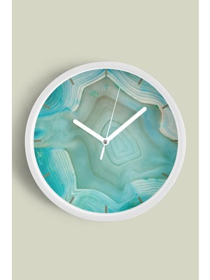 Turkuaz Akik Taşı Desenli Modern Duvar Saati - 30CM - Önü Camlı Beyaz Kasa - Sessiz Mekanizma