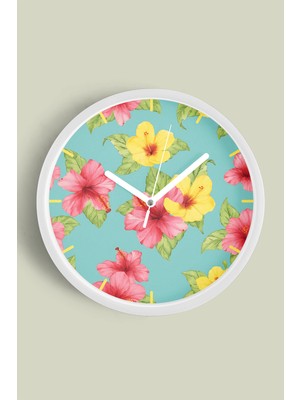 Soyut Çiçek Temalı Modern Duvar Saati - 30CM - Önü Camlı Beyaz Kasa - Sessiz Mekanizma