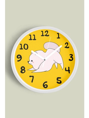 Sevimli Köpek Temalı Çocuk Odası Modern Duvar Saati - 30CM - Önü Camlı Beyaz Kasa - Sessiz Mekanizma