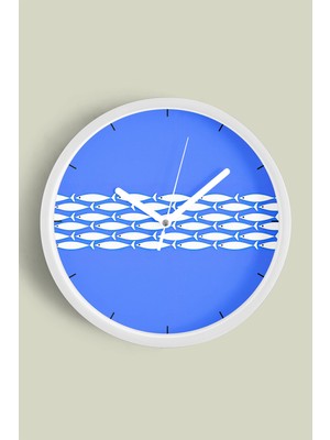 Renkli Balık Modern Tasarım Duvar Saati - 30CM - Önü Camlı Beyaz Kasa - Sessiz Mekanizma