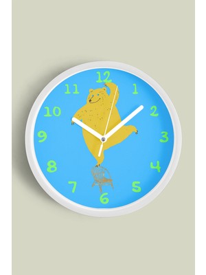 Sevimli Ayı Çocuk Odası Duvar Saati - 30CM - Önü Camlı Beyaz Kasa - Sessiz Mekanizma