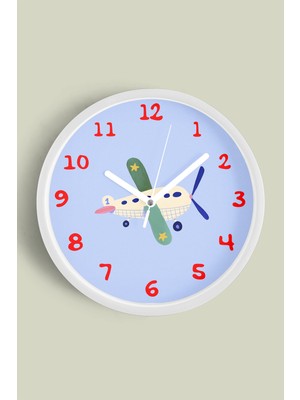 Helikopter Tasarımı Çocuk Odası Duvar Saati - 30CM - Önü Camlı Beyaz Kasa - Sessiz Mekanizma