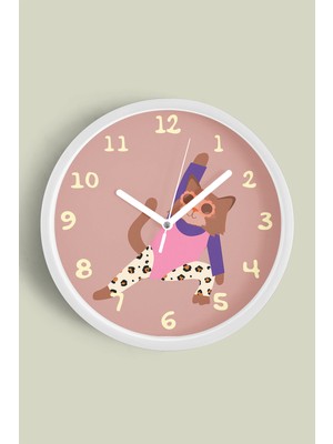 Sporcu Kedi Çocuk Odası Duvar Saati - 30CM - Önü Camlı Beyaz Kasa - Sessiz Mekanizma