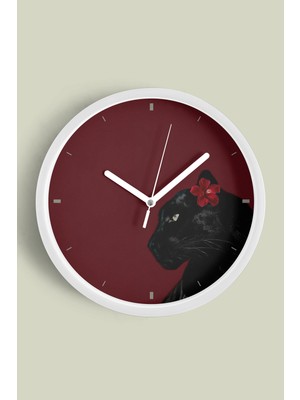 Siyah Panter Modern Duvar Saati - 30CM - Önü Camlı Beyaz Kasa - Sessiz Mekanizma