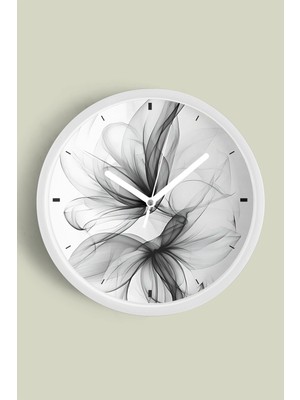 Soyut Çiçek Tasarımı Modern Duvar Saati - 30CM - Önü Camlı Beyaz Kasa - Sessiz Mekanizma