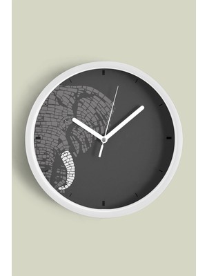 Soyut Fil Tasarım Modern Duvar Saati - 30CM - Önü Camlı Beyaz Kasa - Sessiz Mekanizma