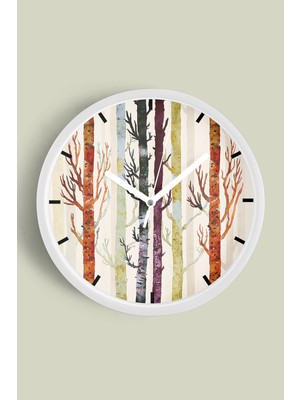 Soyut Doğa Manzara Temalı Modern Duvar Saati - 30CM - Önü Camlı Beyaz Kasa - Sessiz Mekanizma